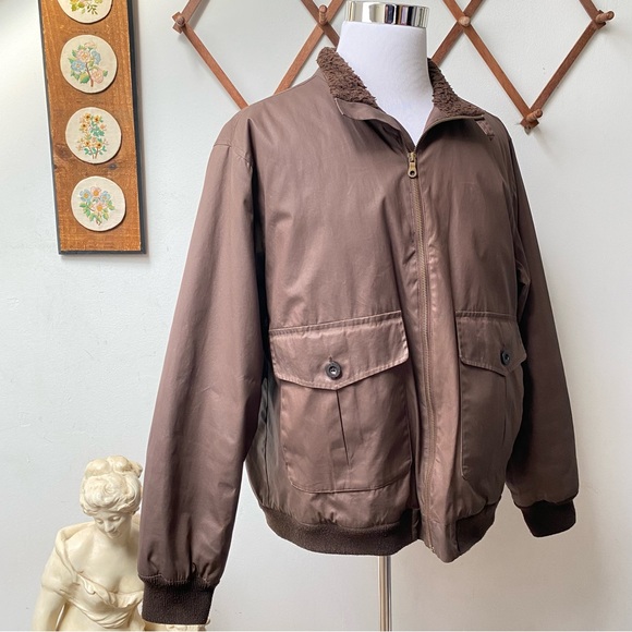 Orvis Waxed Cotton Fleece Collar Brown Bomber Large - Picture 4 of 16